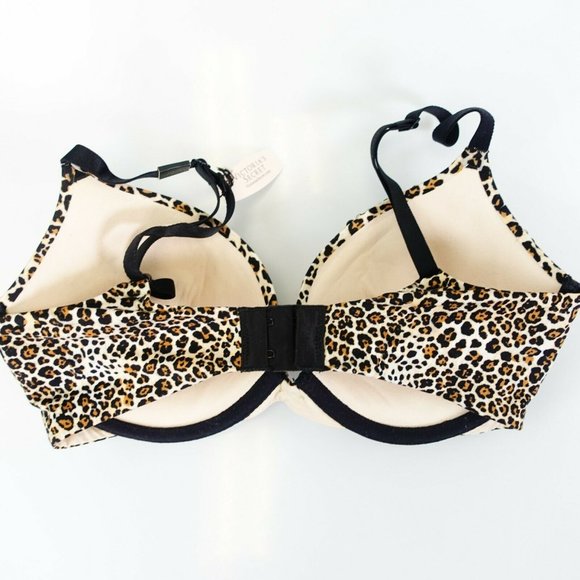 VICTORIA'S SECRET Brown Push Up Bra 32DD Padded Leopard Rhinestone Fabulous - Picture 8 of 12